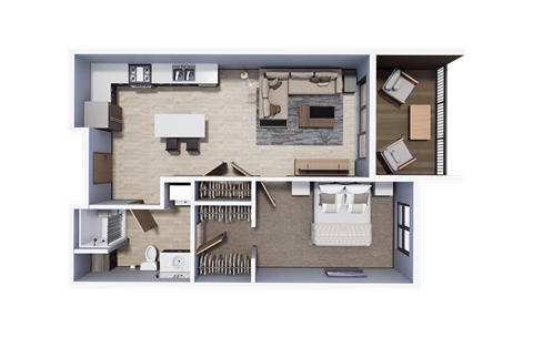 Floor plan for 1 bed, 1 bath, 736 sqft